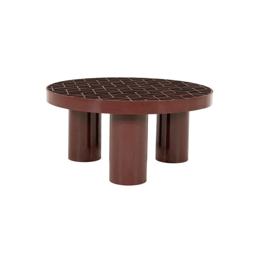 By-Boo Ronde Bijzettafel Patterna Gecoat ijzer en keramiek, 71cm - Rood