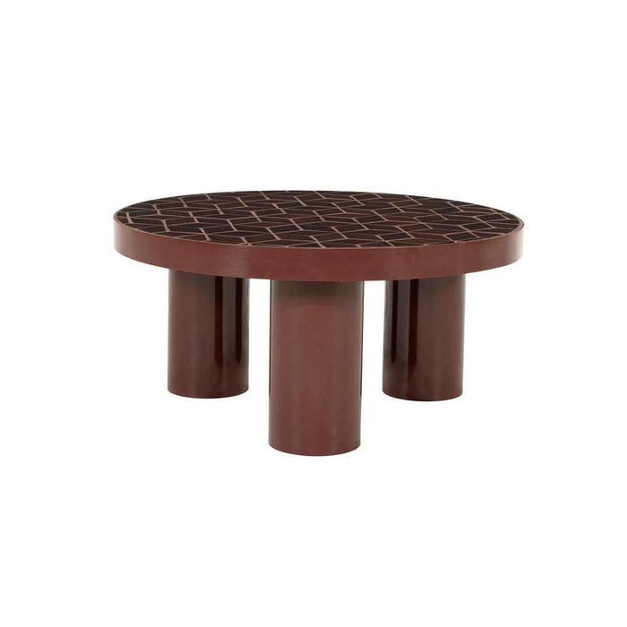 By-Boo Ronde Bijzettafel Patterna Gecoat ijzer en keramiek, 71cm - Rood