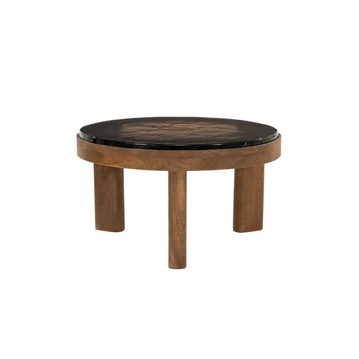 By-Boo Ronde Salontafel Lucent Mangohout en glas, 60cm - Bruin