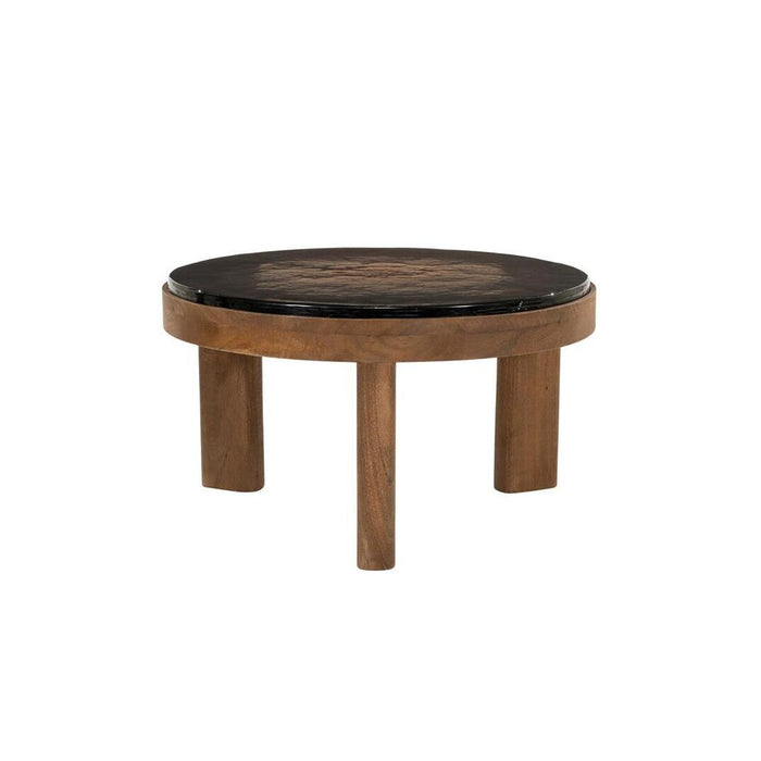 By-Boo Ronde Salontafel Lucent Mangohout en glas, 60cm - Bruin