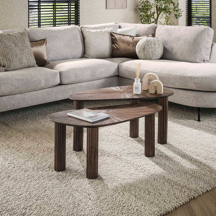LifestyleFurn Organische Salontafel Sadaf Teakhout, Set van 2 stuks - Teak rust brown