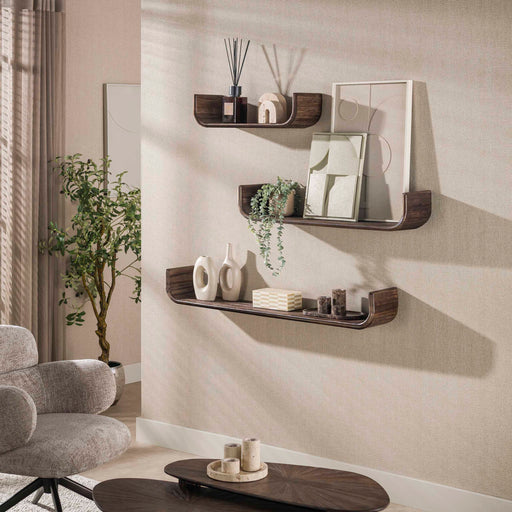 LifestyleFurn Wandplank Sadaf Teakhout, Set van 3 stuks - Bruin - ThatLyfeStyle