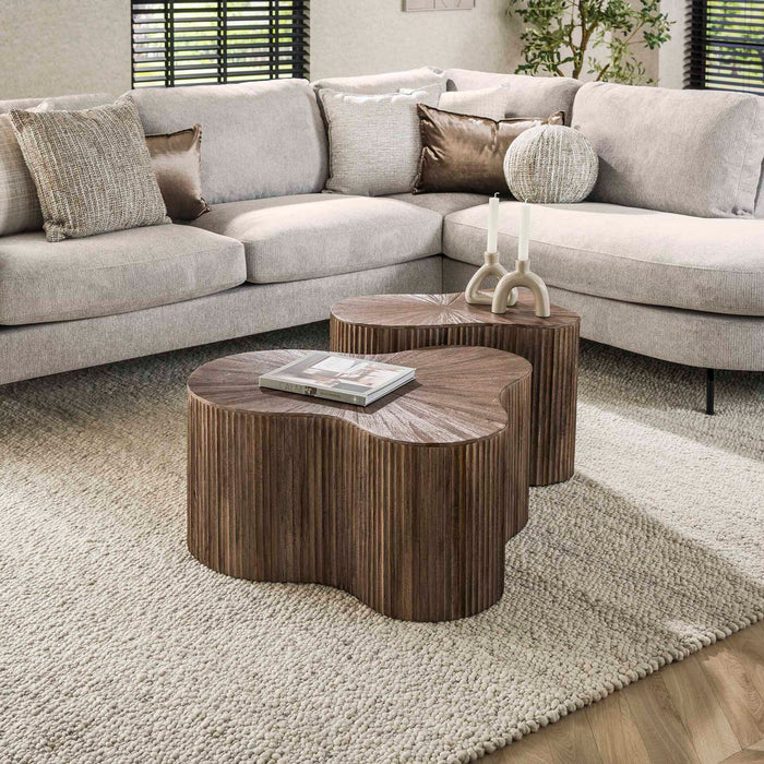 LifestyleFurn Organische Salontafel Sadaf Teakhout, Set van 2 stuks - Teak rust brown