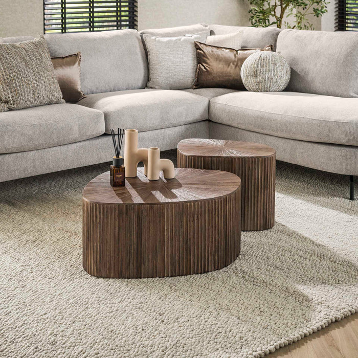 LifestyleFurn Organische Salontafel Sadaf Teakhout, Set van 2 stuks - Teak rust brown