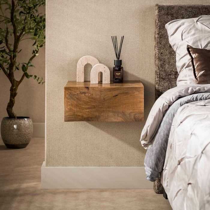 LifestyleFurn Zwevend Nachtkastje Dulse Mangohout, Met 1 lade - Bruin