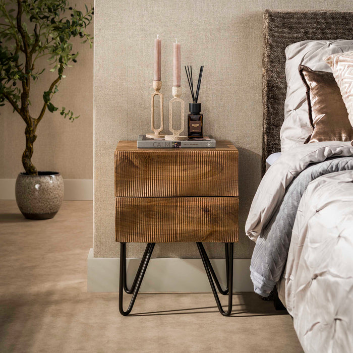 LifestyleFurn Nachtkastje Dulse Mangohout, Met 2 lades - Bruin