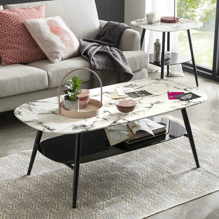 Artistiq Salontafel Nicky 120 x 60cm, Marmerlook - Wit - Ovaal