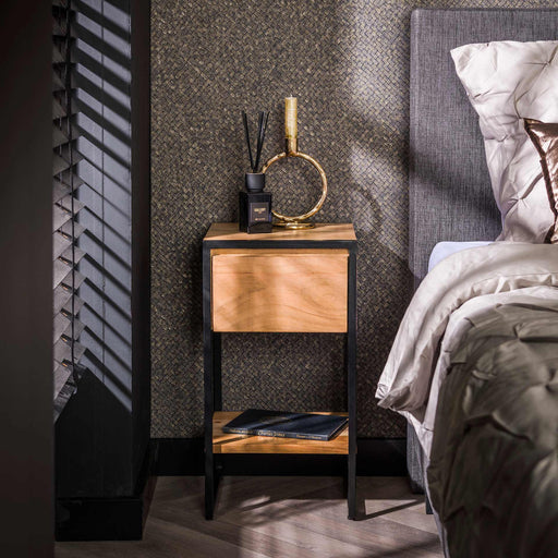 LifestyleFurn Nachtkastje Shellina Acaciahout, Met 1 lade - Massief acacia naturel