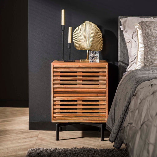 LifestyleFurn Nachtkastje Sharolyn Massief Acaciahout met 2 laden, 45 x 35cm - Massief acacia naturel