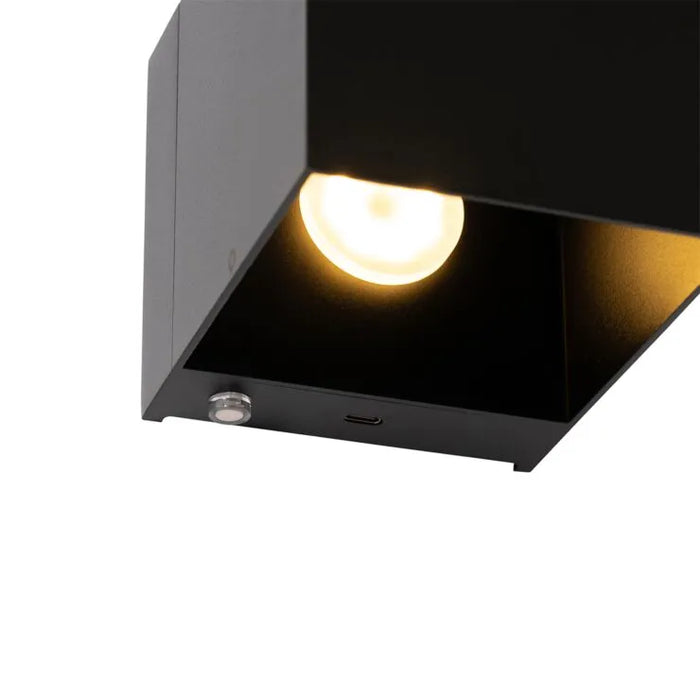 Wandlamp zwart LED en touch dimmer oplaadbaar - Joris