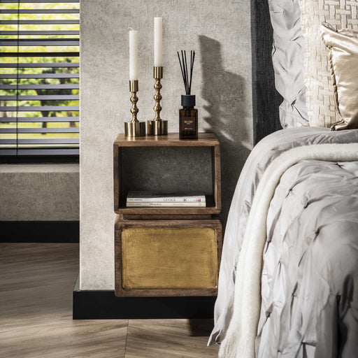 LifestyleFurn Zwevend Nachtkastje Renée Mangohout en brass, 42 x 30cm - Massief mango zwart
