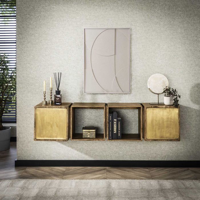 LifestyleFurn Zwevend Dressoir Renée Mangohout en brass, 169cm - Massief mango zwart