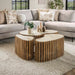 LifestyleFurn Organische Salontafel Beckie Mangohout en Keramiek in Travertin-look, Set van 3 stuks - Massief mango zandkleur