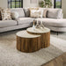 LifestyleFurn Halfronde Salontafel Beckie Mangohout en Keramiek in Travertin-look, Set van 2 stuks - Massief mango zandkleur