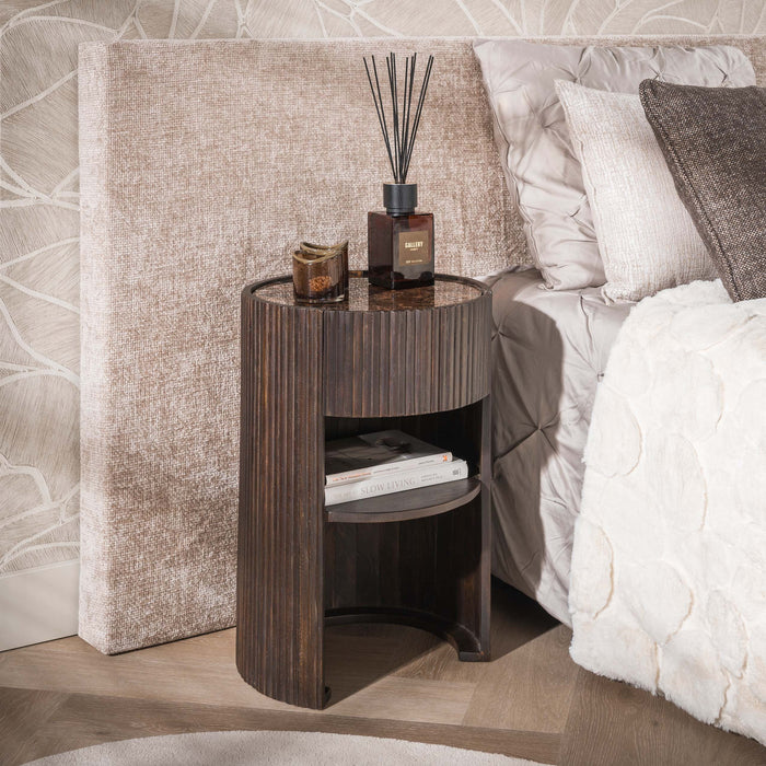 LifestyleFurn Rond Nachtkastje Elodie Mangohout en marmerlook - Bruin
