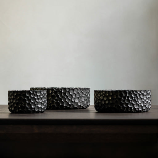 Ethnicraft Schaal Chopped Mahoniehout, Set van 3 stuks - Zwart - Rond - ThatLyfeStyle
