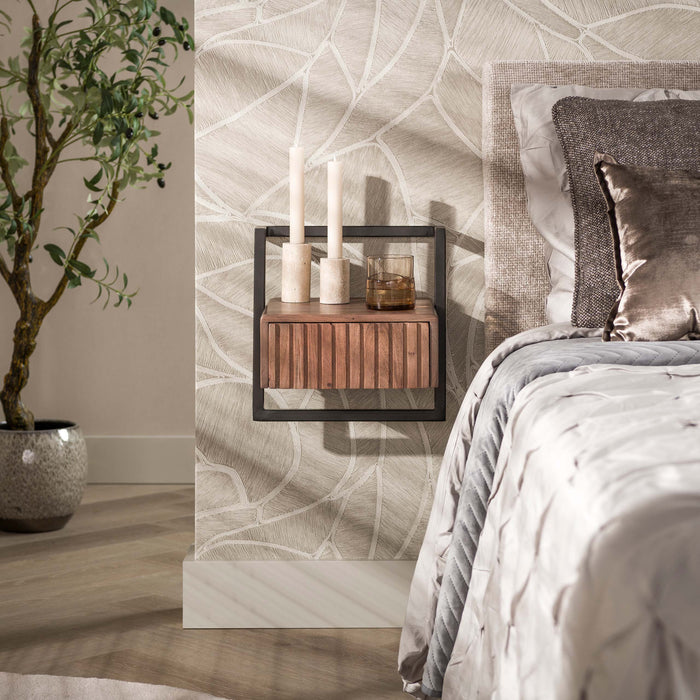 LifestyleFurn Zwevend Nachtkastje Alania Met 1 lade, Acaciahout - Bruin