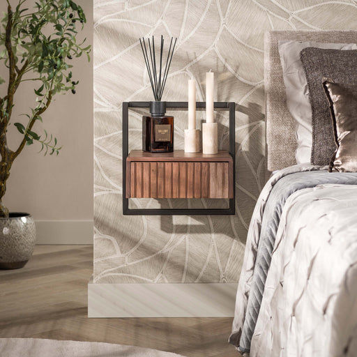 LifestyleFurn Zwevend Nachtkastje Alania met 1 lade, Acaciahout - Bruin