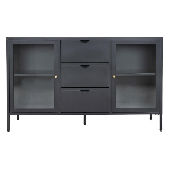 Nest of Nora Dressoir met 2 glazen deuren en 3 lades - 140x40x85 cm - Zwart