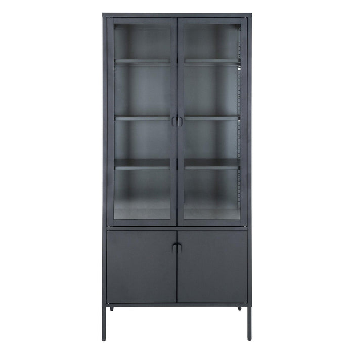 Nest of Nora Vitrinekast Ryka - met 4 deuren - Staal en glas 80x35x180 cm - Zwart