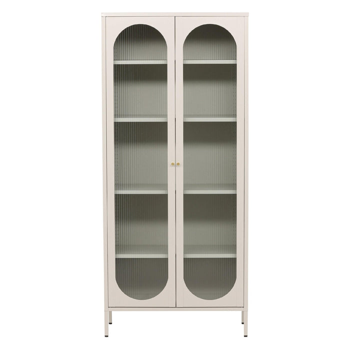 QUVIO Elegante opbergkast - Wavy glazen deuren - Beige staal