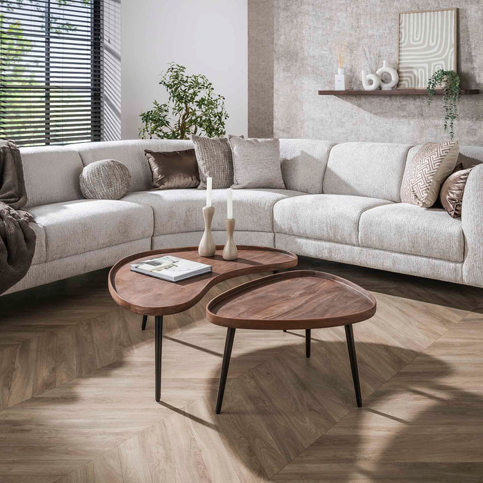 LifestyleFurn Organische Salontafel Alania Acaciahout, Set van 2 stuks - Massief acacia bruin