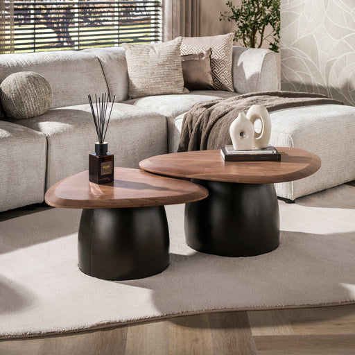 LifestyleFurn Organische Salontafel Junette Acaciahout, Set van 2 stuks - Bruin