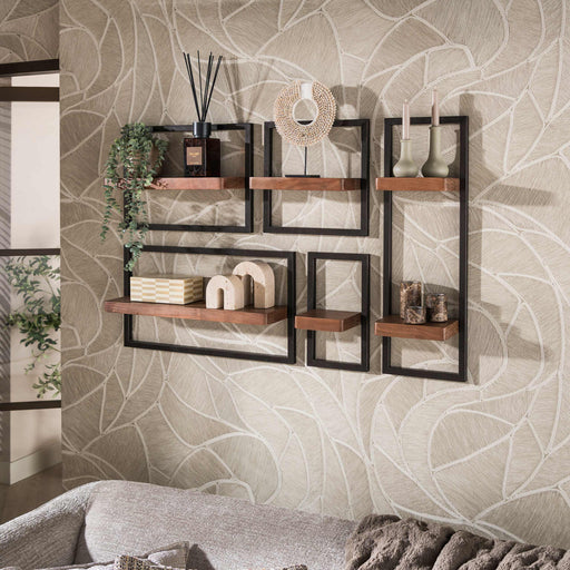 LifestyleFurn Wandplank Alania Acaciahout, Set van 5 stuks - Bruin