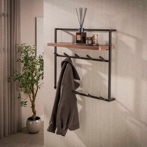 LifestyleFurn Kapstok Robertson Acaciahout, Met 10 haken en plank - Bruin - ThatLyfeStyle