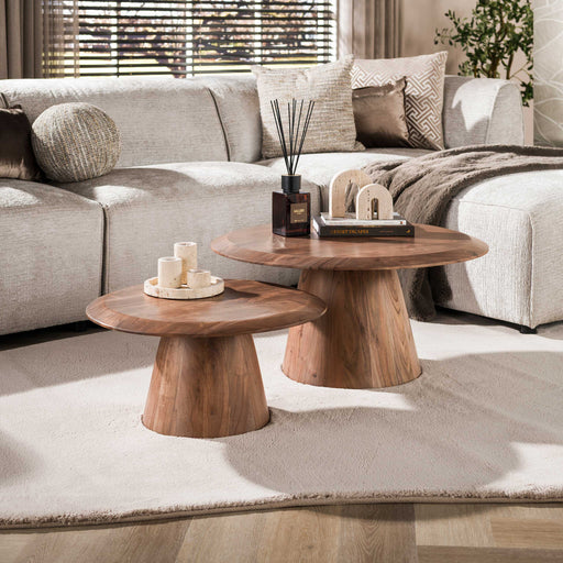 LifestyleFurn Ronde Salontafel Cardell Acaciahout, Set van 2 stuks - Bruin