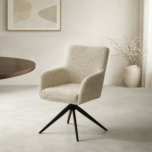 Livingfurn Draaibare Eetkamerstoel Tara Geweven stof - Zand - ThatLyfeStyle