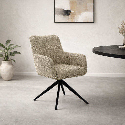 Livingfurn Draaibare Eetkamerstoel Tara Geweven stof - Beige - ThatLyfeStyle