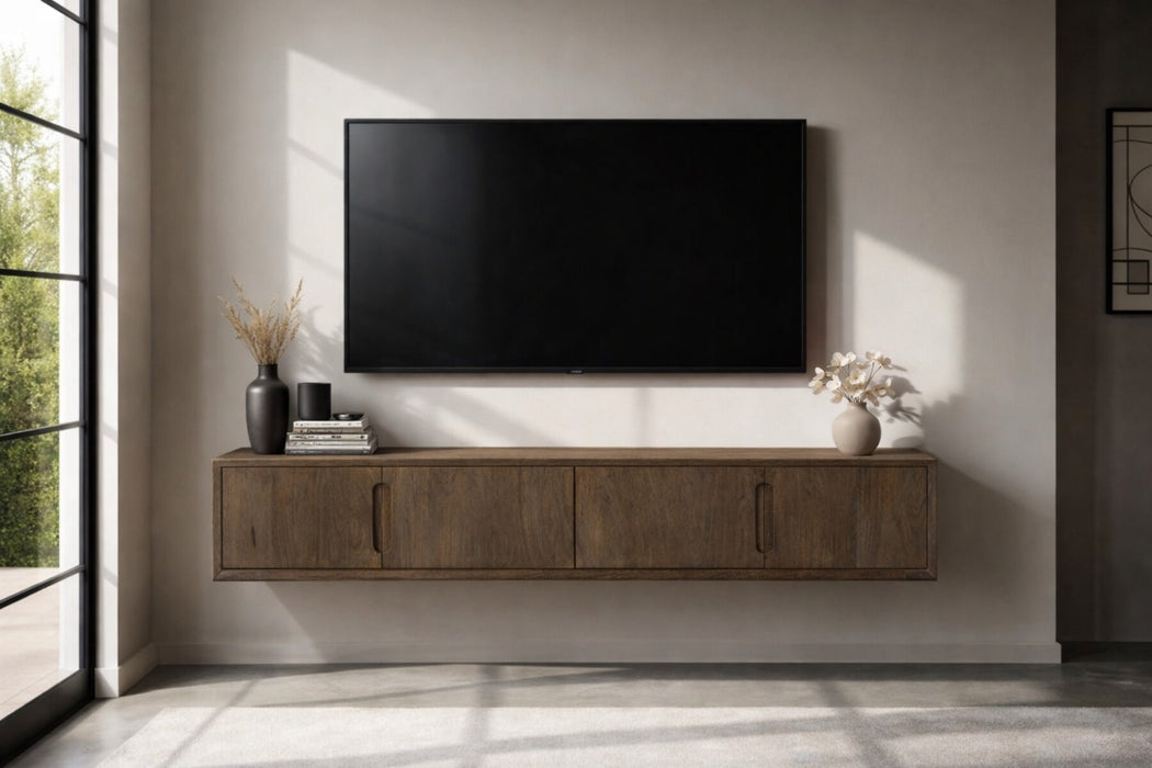 Livingfurn Zwevend TV-meubel Cortez Mangohout, 220cm - Bruin