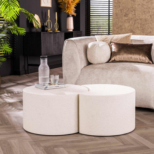 LifestyleFurn Ronde Salontafel Zong Marmercomposiet, Set van 2 stuks - Marmer composiet - Japandi