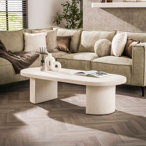 LifestyleFurn Ovale Salontafel Macie Marmercomposiet, 150 x 65cm - Marmer composiet - Ovaal - Japandi