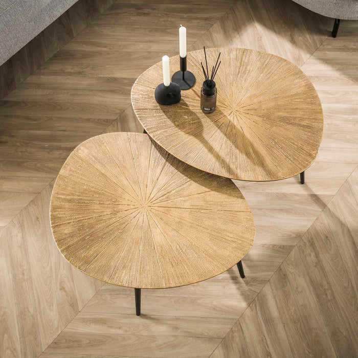LifestyleFurn Organische Salontafel Miya Ray Metal, Set van 2 stuks - Brons ray metal