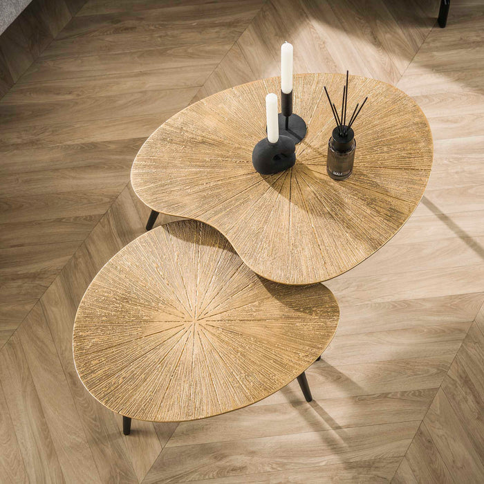 LifestyleFurn Organische Salontafel Miya Ray Metal, Set van 2 stuks - Brons ray metal