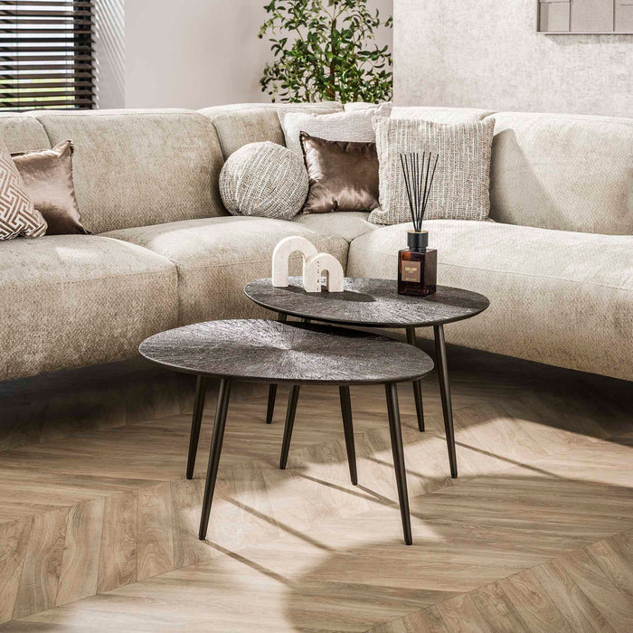 LifestyleFurn Organische Salontafel Teara Ray Metal finish, Set van 2 stuks - Brons donkerbruin