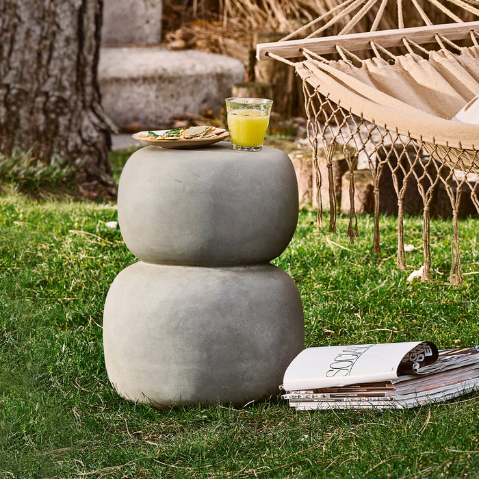 WOOOD Bijzettafel Oda Betonlook, 41 x 35cm - Grijs - Rond - Exclusive - ThatLyfeStyle