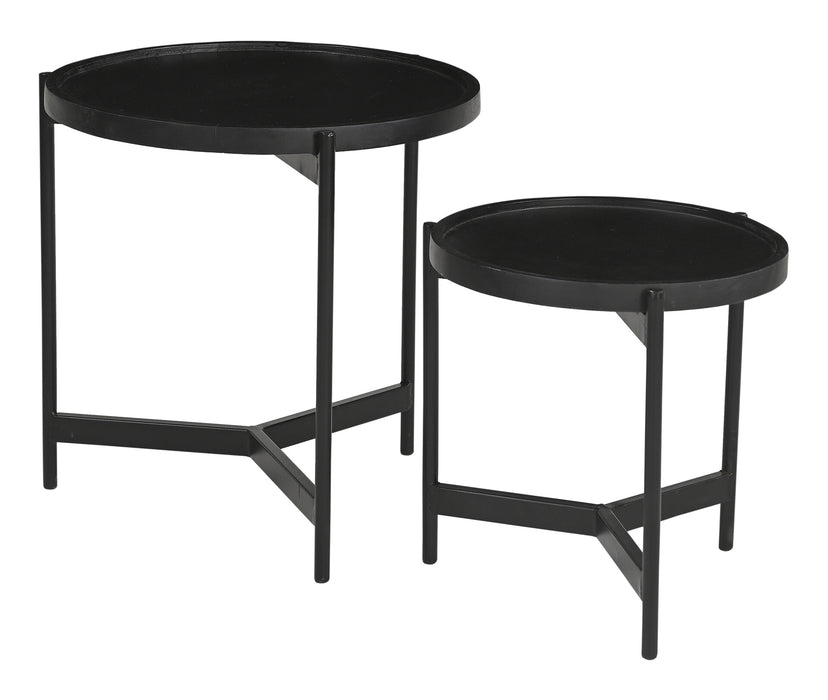 Artistiq Ronde Bijzettafel Davona Mangohout, Set van 2 stuks - Zwart - ThatLyfeStyle