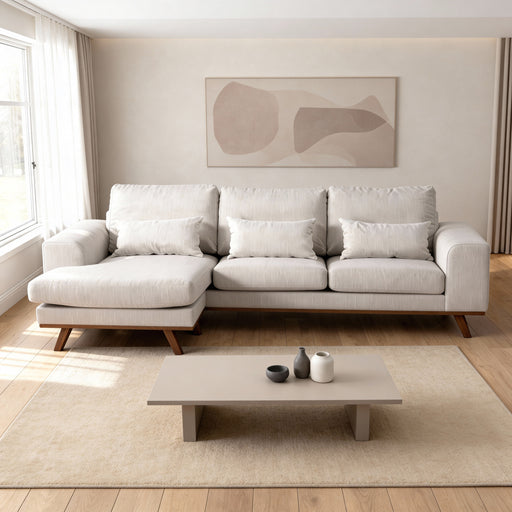 BASE 3-zits Loungebank Kirstan Links/Rechts, 222cm, Grande stof - Beige - ThatLyfeStyle