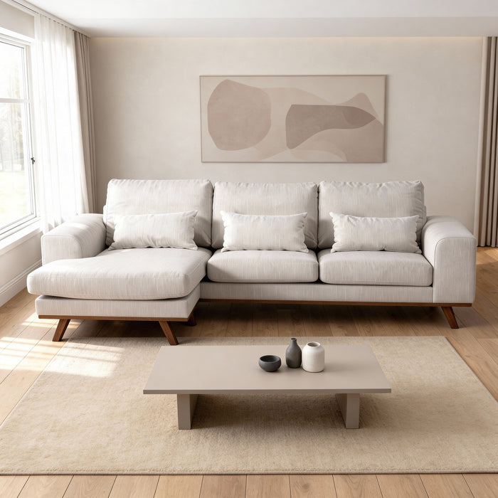 BASE 3-zits Loungebank Kirstan Links/Rechts, 222cm, Grande stof - Beige - ThatLyfeStyle