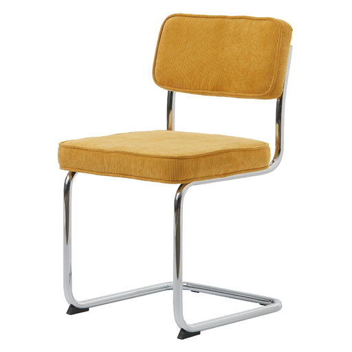 Set van 4 Nest of Nora Eetkamerstoelen Adam Ribstof met chroom poten Geel