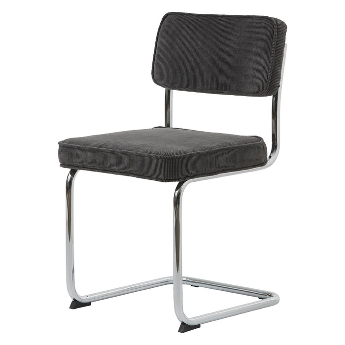 Set van 4 - Nest of Nora Eetkamerstoelen Adam - Ribstof met chroom poten - Grijs