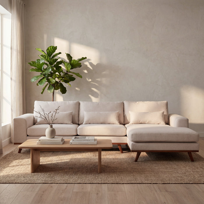 BASE 3-zits Hoekbank Kirstan Rechts, 283cm, Grande stof - Beige - ThatLyfeStyle