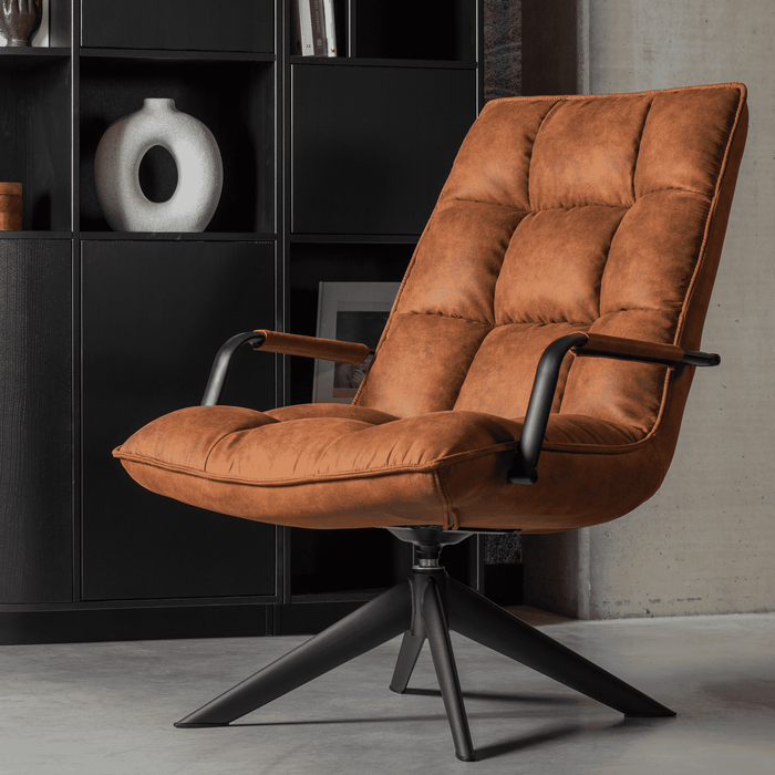WOOOD Draaifauteuil Jouke Lederlook, Met armleuning - Cognac