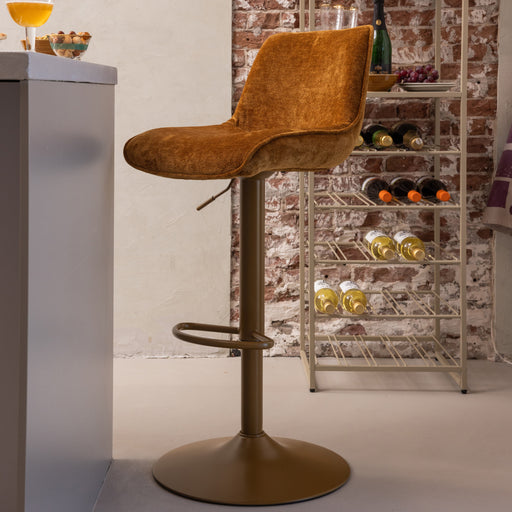 WOOOD Verstelbare Barkruk Marten Chenille - Karamelbruin (zithoogte 65-88cm)