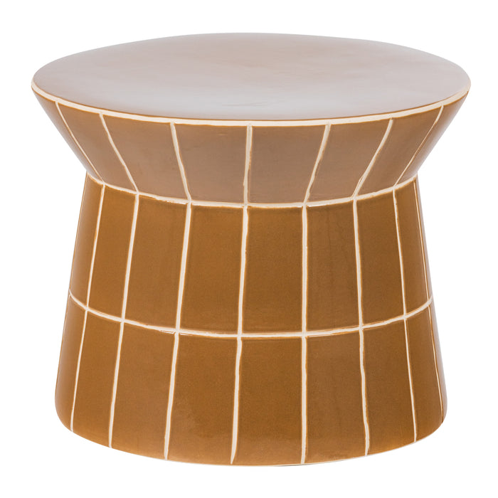 WOOOD Ronde Bijzettafel Plu Keramiek, 38cm - Honinggeel - ThatLyfeStyle