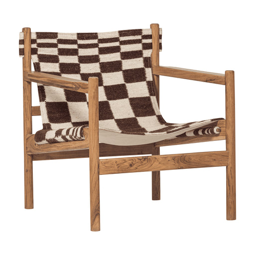 WOOOD Fauteuil Zano Kelim stof en acaciahout - Bruin - ThatLyfeStyle