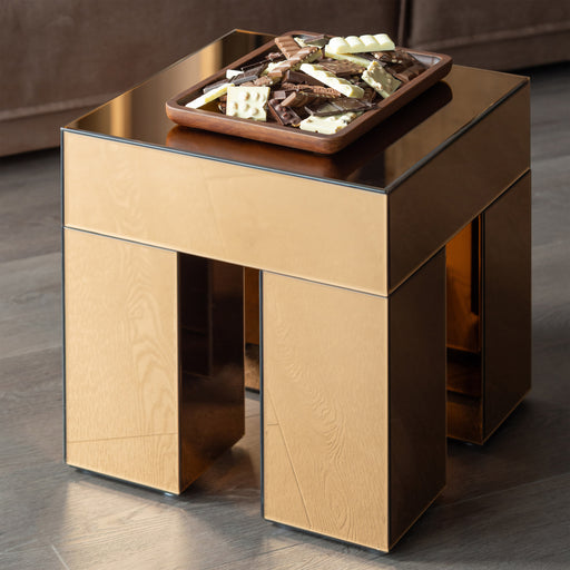 WOOOD Bijzettafel Mirrox MDF met spiegelglas, 45 x 45cm - Bruin - Vierkant - ThatLyfeStyle